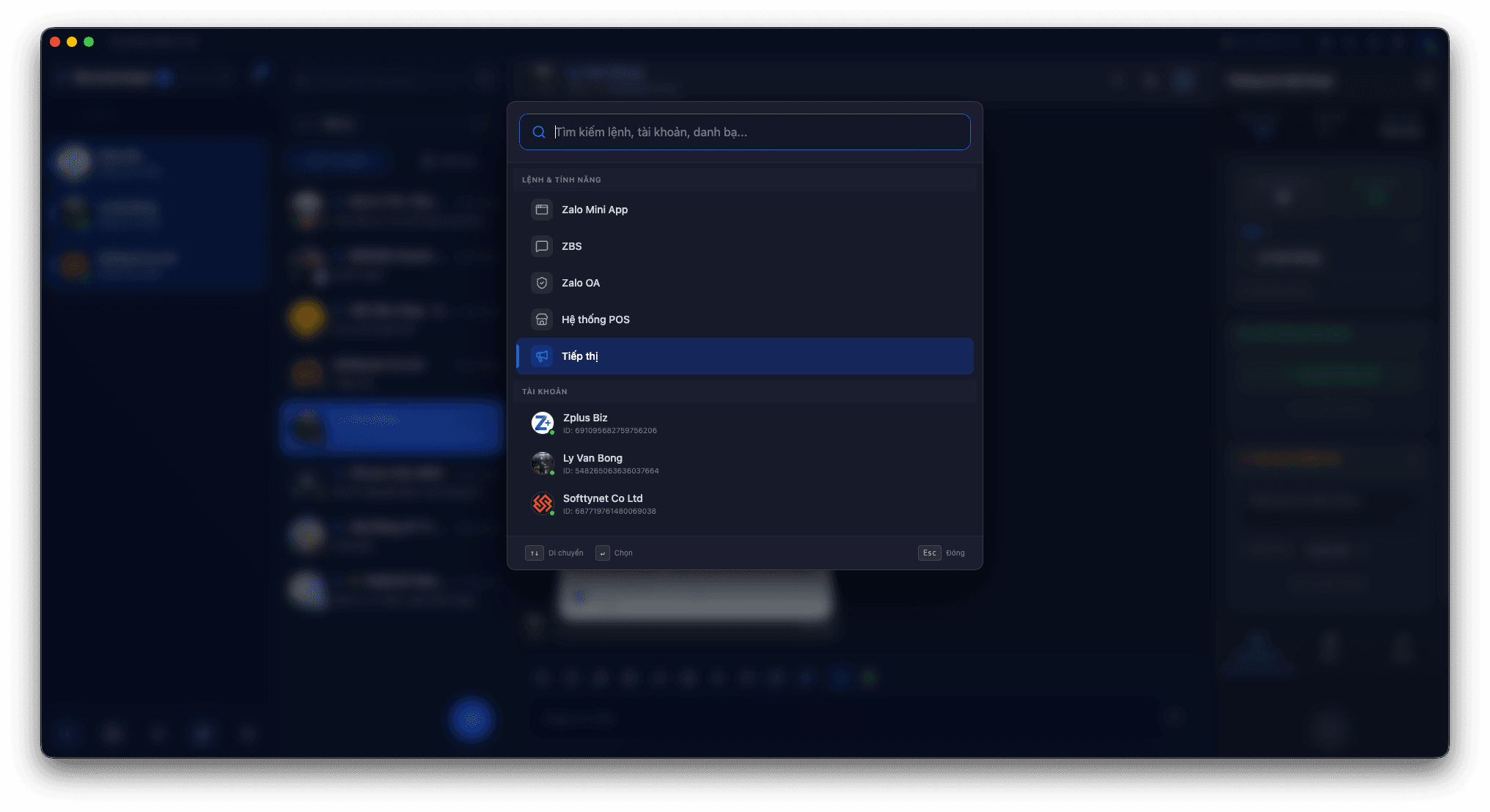 Tìm kiếm thông minh trong Zplus — tìm lệnh, tài khoản, danh bạ nhanh chóng