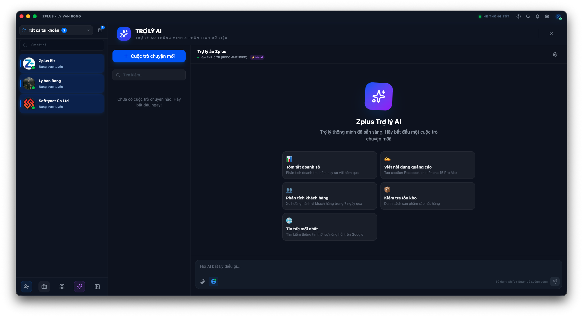 Trợ lý AI trên khung chat Zplus